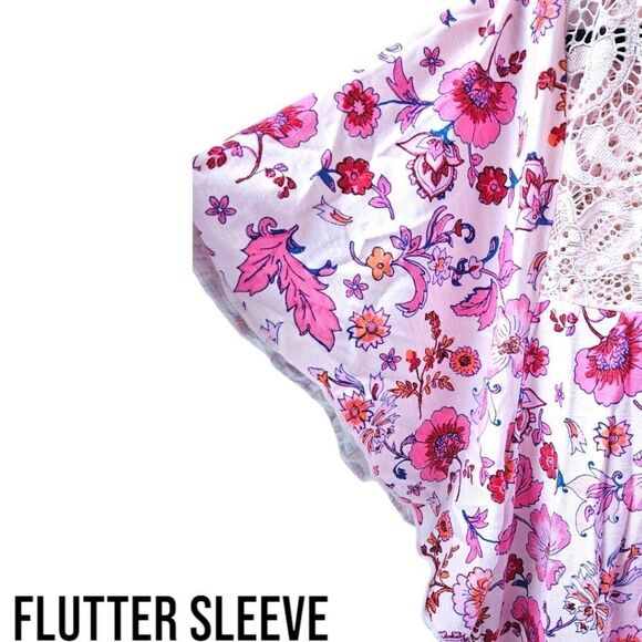 TORRID NEW Floral Jersey Knit Super Soft Slub Lace Yoke Flutter Sleeve Top - Picture 6 of 16